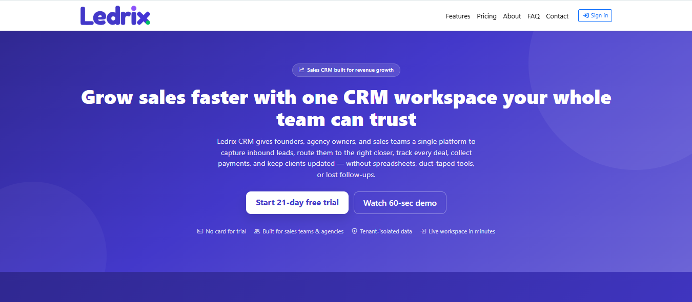 Ledrix CRM demo for agencies — brand isolation, seller panel, and Stripe or PayPal under the right merchant